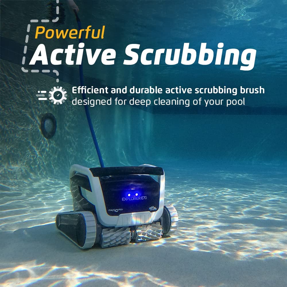 Dolphin Explorer E70 Pool Robot with included Dolphin Universal Caddy, Wi-Fi, and Waterline Cleaning