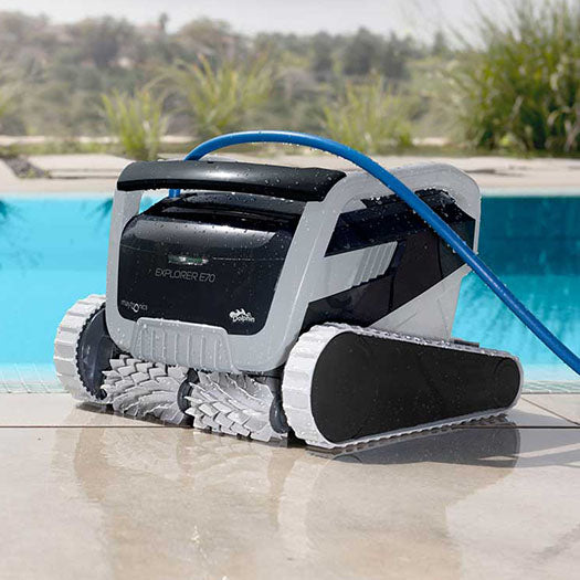 Dolphin Explorer E70 Pool Robot with included Dolphin Universal Caddy, Wi-Fi, and Waterline Cleaning