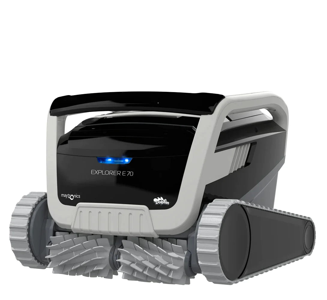 Dolphin Explorer E70 Pool Robot with included Dolphin Universal Caddy, Wi-Fi, and Waterline Cleaning