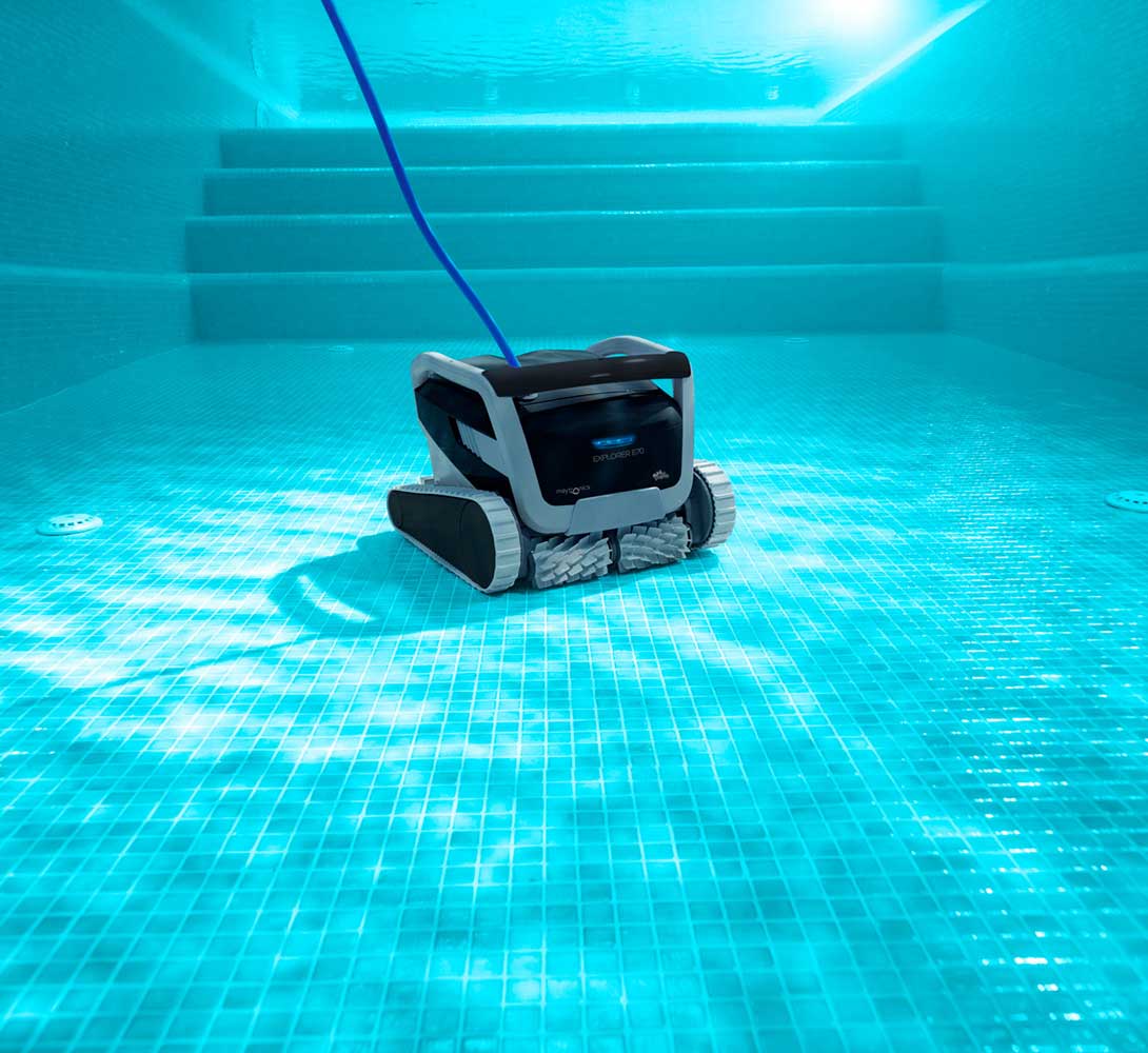 Dolphin Explorer E70 Pool Robot with included Dolphin Universal Caddy, Wi-Fi, and Waterline Cleaning